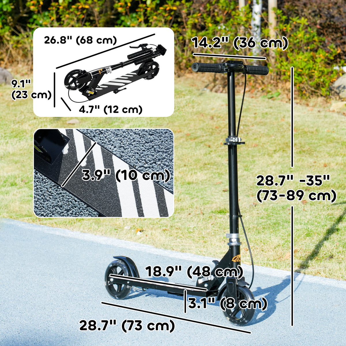 Qaba Scooter for Kids Ages 3-8 with Light Up Wheels, Adjustable Handlebar, Rear Brake & Handbrake for Girls and Boys