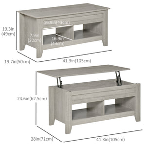 Lift Top Coffee Table with Hidden Storage Compartment and Open Shelves, Lift Tabletop Pop-Up Center Table for Living Room, Dark Walnut
