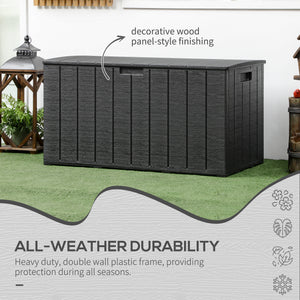 81 Gallon Garden Storage Box, Waterproof Double Wall Storage Container with Wheels and Handles, Black