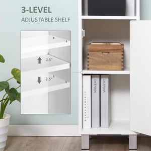 Tall Bathroom Storage Cabinet with Mirror, Freestanding Narrow Linen Tower Cabinet with Adjustable Shelves for Bathroom, White
