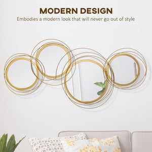 Metal Wall Art Gold Frame Circle Bathroom Mirror Decor Home Hanging Wall Sculptures, 42.25"L x 22"W x 1.5"H, Gold