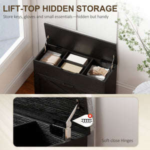 Shoe Storage Bench with Flip Drawer and Lift Top Storage, Entryway Bench with Seat Cushion for Hallway – view 5