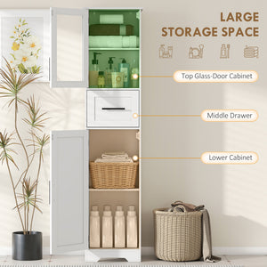 67" Tall Bathroom Storage Cabinet, Freestanding Narrow Bathroom Cabinet with Adjustable Shelves, Glass Door and Drawer