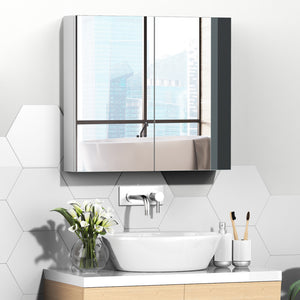 Wall Mounted Mirror Cabinet, Bathroom Medicine Cabinet with Mirror, 2 Doors and 3-tier Shelving, Silver