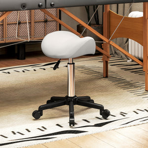 Saddle Stool, Adjustable Rolling Stool, White