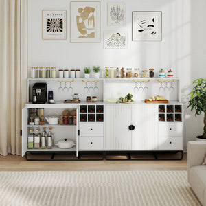 Home Bar Cabinet with Wine Rack Glass Holder and Adjustable Shelf-White view 2