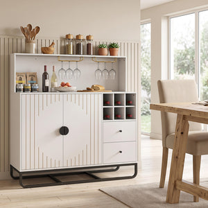 Home Bar Cabinet with Wine Rack Glass Holder and Adjustable Shelf-White view 3