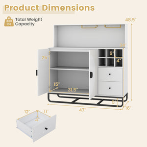 Home Bar Cabinet with Wine Rack Glass Holder and Adjustable Shelf-White view 5
