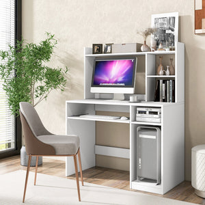 Home Office Computer Desk with Bookcase Keyboard Tray and CPU Stand-White view 3