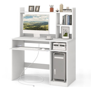 Home Office Computer Desk with Bookcase Keyboard Tray and CPU Stand-White view 4