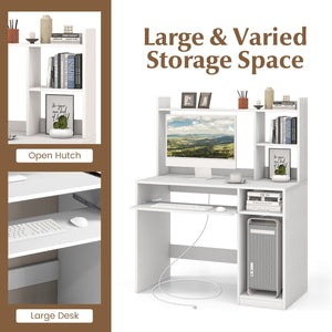Home Office Computer Desk with Bookcase Keyboard Tray and CPU Stand-White view 7