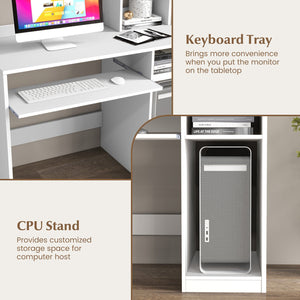 Home Office Computer Desk with Bookcase Keyboard Tray and CPU Stand-White view 8