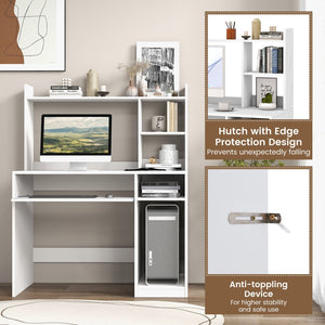 Home Office Computer Desk with Bookcase Keyboard Tray and CPU Stand-White view 9