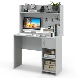 Home Office Desk with Raised Display Shelf and 2 Open Shelves-Gray view 4