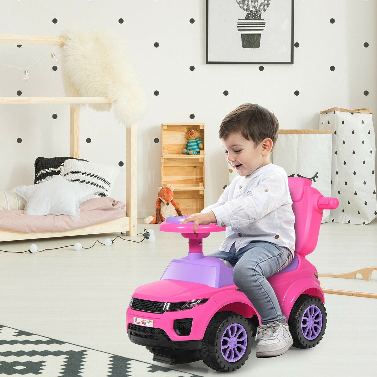 3 in 1 Ride on Push Car Toddler Stroller Sliding Car with Music-Pink view 2