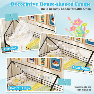 House-shaped Metal Twin Over Twin Low Bunk Bed-Black view 6