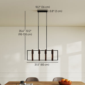 Farmhouse Kitchen Island Lighting, Linear Pendant Light with 4 Rotatable Frames and Adjustable Height, Black – view 9