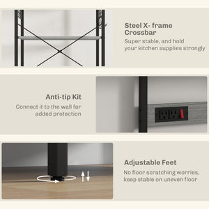 Kitchen Baker's Rack with Power Outlet, Coffee Bar Station with Adjustable Shelves and Hooks – view 6