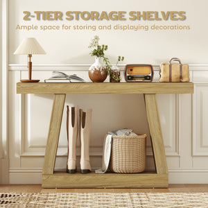 55" Farmhouse Console Table, 2-Tier Entryway Table with Storage for Hallway, Living Room, Behind Couch, Oak