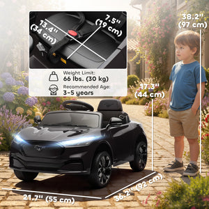 Qaba Ride On Car for Kids, Licensed Ford Mustang Mach-E 12V Electric Car with Remote Control, LED Light, Music, Black