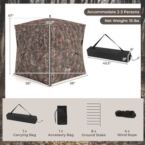 Hunting Blind 360 Degree One-Way See-Through Ground Blind for 2-3 Person view 3