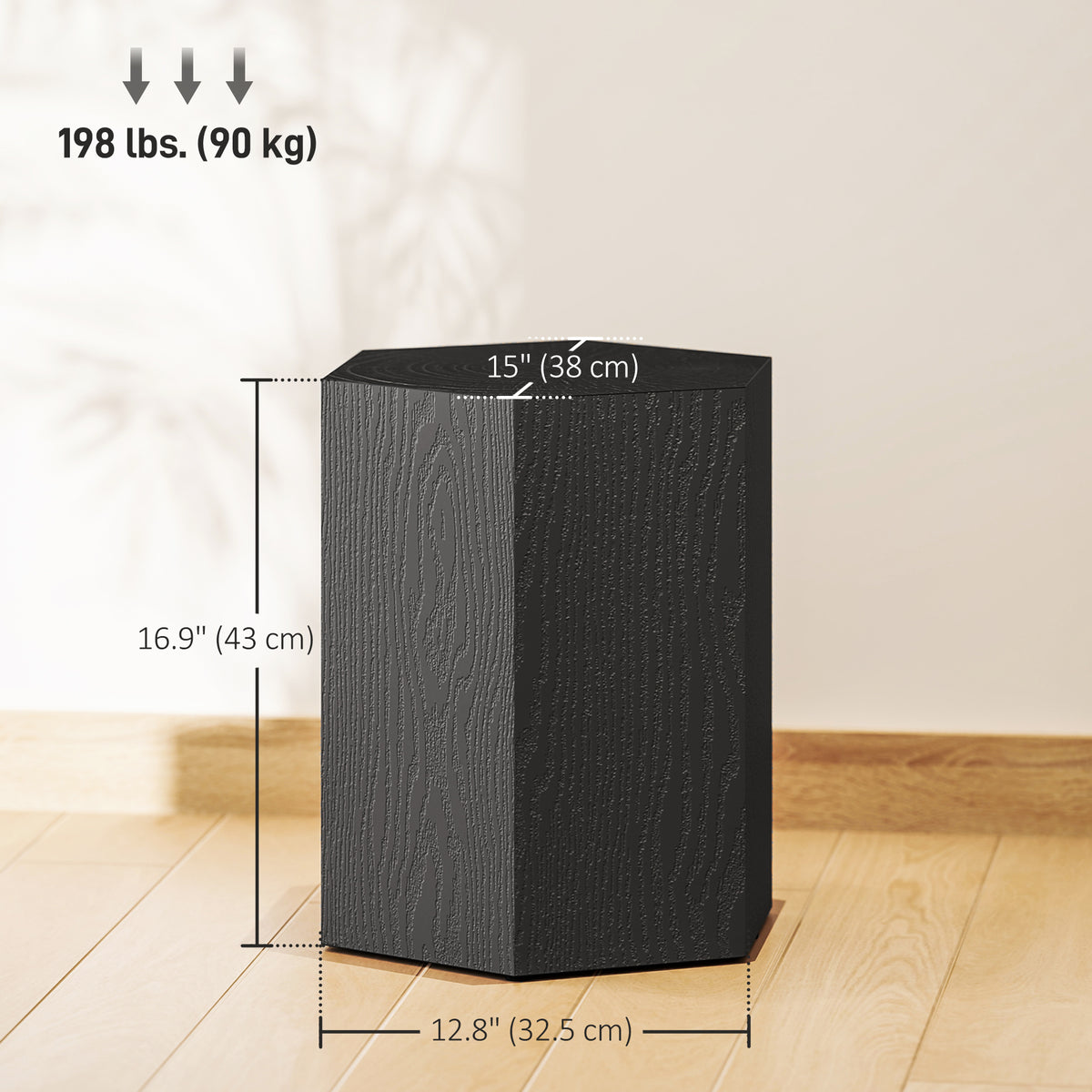 Hexagonal Side Table, Small End Table with 4 Adjustable Feet for Indoor, Outdoor, Black