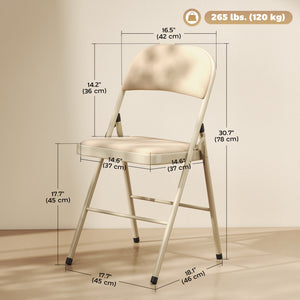 4 Pack Folding Chairs with Padded Seats, Velvet Portable Party Chairs with Steel Frame, Beige – view 2