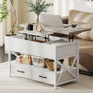 Modern Coffee Table, Lift Top Center Table with Fabric Drawers and Hidden Storage for Living Room – view 14