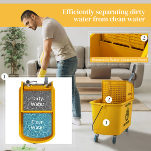 Mop Bucket with Wringer on Wheels for Floor Cleaning, 21 Quart Side Press Wringer with Handle and Mop, Yellow
