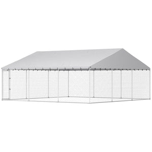 Galvanized Steel Outdoor Dog Kennel with Roof, Safety Lock, for Backyard, 13.1' x 7.5' x 7.8'
