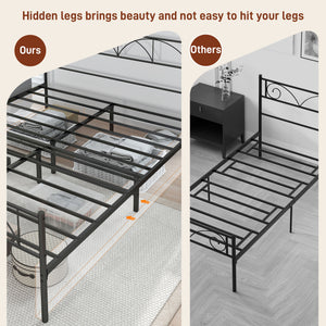 Metal Full Platform Bed Frame with Headboard, Steel Slat Support, Underbed Storage, No Box Spring Needed, Easy Assembly