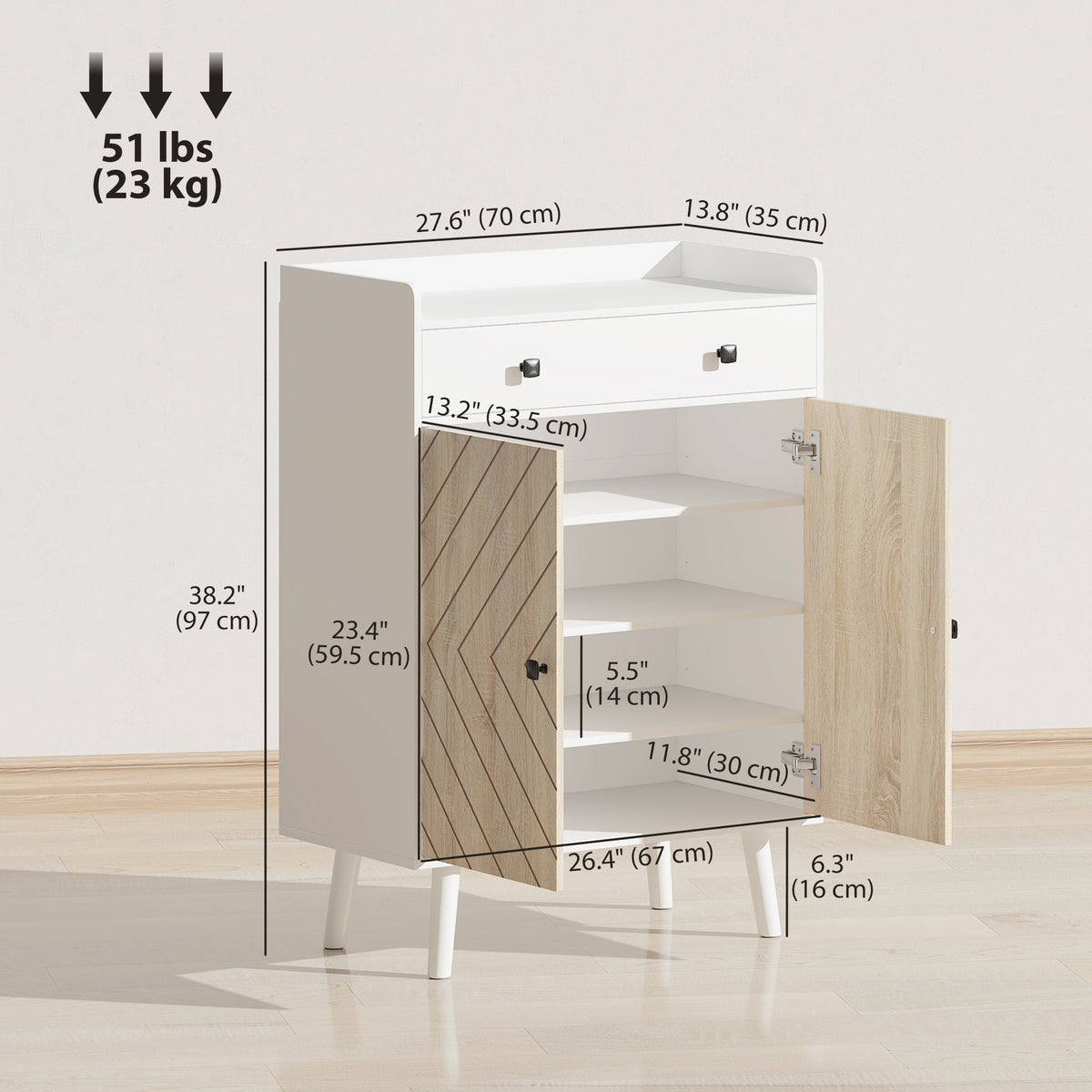 Shoe Cabinet for Entryway, Modern Shoe Storage Cabinet with Adjustable Shelves and Drawer for 12 Pairs, White