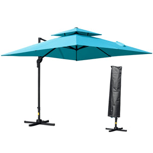 10' x 10' Cantilever Patio Umbrella, Double Top Square Offset Umbrella with 360° Rotation