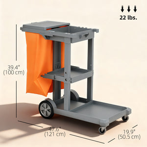 Commercial Janitorial Cart with 3 Tier Shelves, Professional Cleaning Cart with Rubbish Bag with Lid and – view 16
