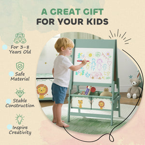 Qaba Art Easel for Kids, Double-Sided Whiteboard & Chalkboard with Paper Roll, 2 Storage Boxes, Gift for Boys, Girls