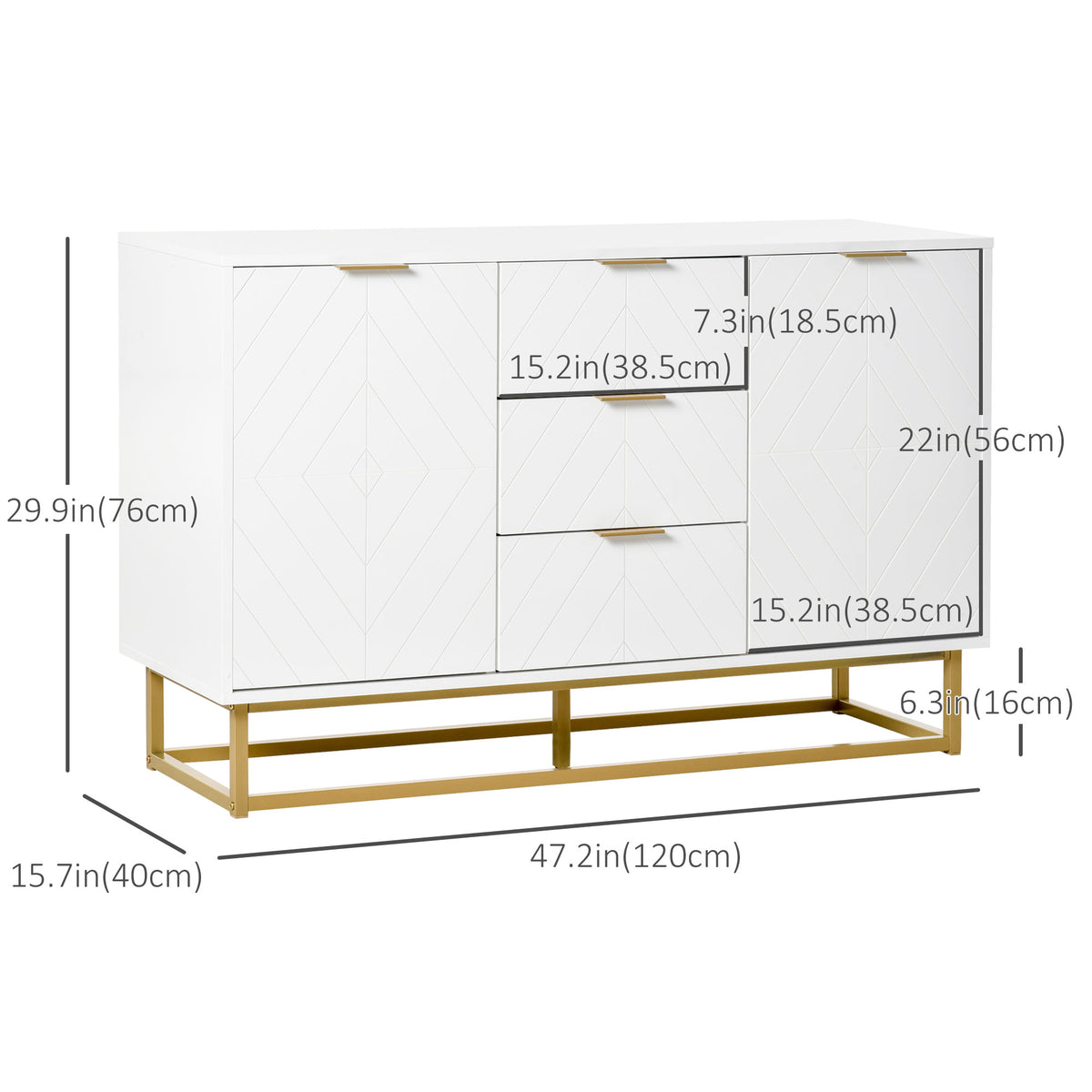 47" Storage Cabinet with Doors, Adjustable Shelves, 3 Drawers, Metal Legs for Kitchen Storage, Home Use – view 2