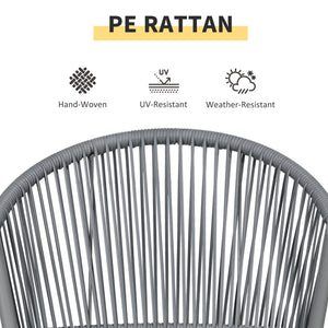 3-Piece Rattan Bistro Set, Garden Seating Group with 2 Armchairs and Coffee Table, Balcony Furniture Set, Grey