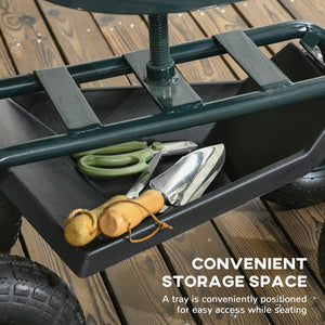 Garden Cart Garden Seat on Wheels with Tool Tray, 360° Swivel and Height Adjustable Seat, for Patio and Yard