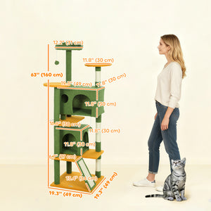 54" Cat Tree, Multi-Level Cat Tower with Scratching Posts, Cat Condos, Bed, Platforms, Ramp, Toy Ball, Beige – view 72