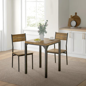 Dining Table Set for 2, 3 Piece Kitchen Table and Chairs with Metal Legs for Small Spaces, Natural Wood