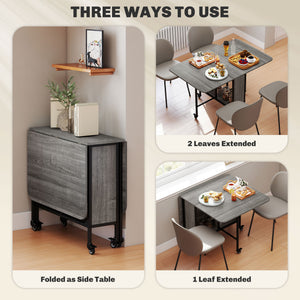 Folding Dining Table, Extendable Kitchen Table for Small Spaces with Storage Shelf and 6 Wheels – view 3