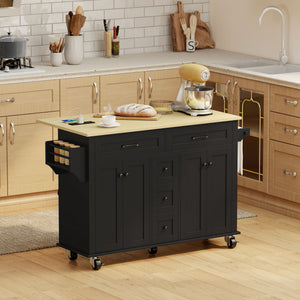 Kitchen Island Cart with Power Outlet & Drop Leaf, 55" Rolling Kitchen Island on Wheels with Storage, Black – view 7