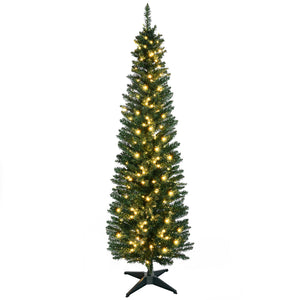 6' Pre Lit Artificial Pencil Christmas Trees, Xmas Tree with Realistic Branches and Warm White LED Lights – view 8