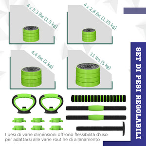 Soozier 44lbs 4-in-1 Adjustable Weight Dumbbell Set, Barbell, Kettlebell, Push Up Stand