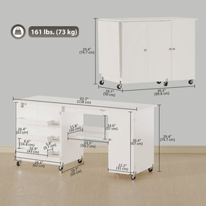 Sewing Machine Table with Drop Leaf, Folding Craft Table with 2 Doors and Adjustable Shelf for Small Spaces, Brown
