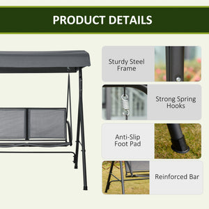 2-Seat Patio Swing Chair, Outdoor Porch Swing Glider w/ Tilting Canopy and Weather Resistant Steel Frame, Dark Grey
