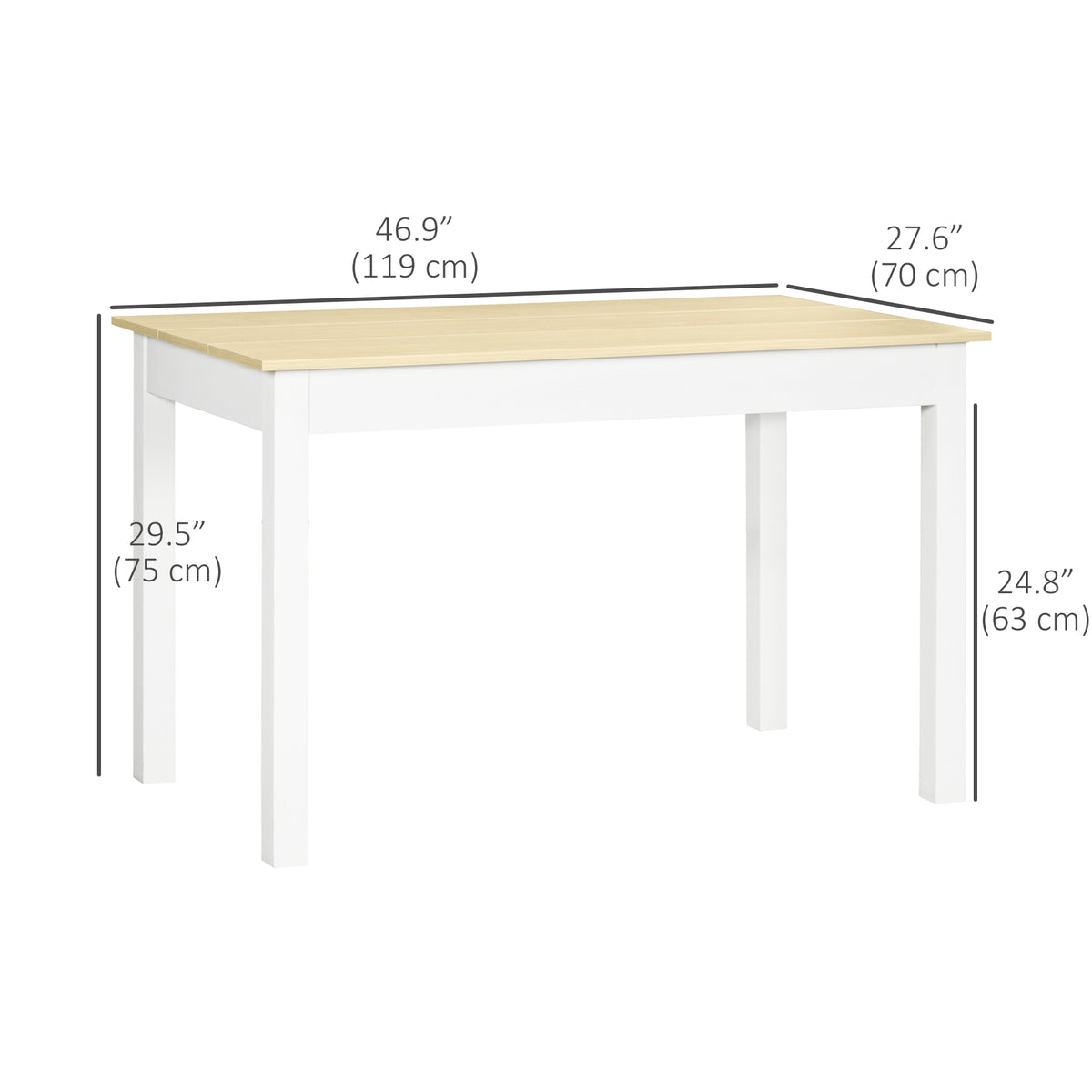 Kitchen Table, Dining Table for 4 to 6 People, 46.9" W x 27.6" D x 29.5" H, Oak