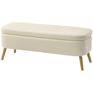 47 Inches Storage Ottoman Bench, End of Bed Bench, Upholstered Teddy Fleece Storage Chest for Living Room, Beige