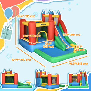 Kids Inflatable 6 in 1 Bouncy Castle House Trampoline Slide Water Pool Gun Climbing Wall Basket with Inflator for Kids Age 3-12 Summer 11.5' x 8.8' x 7' Multi-color
