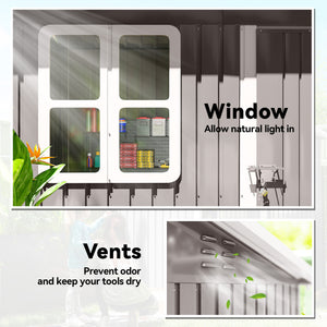 7' x 4' Galvanised Steel Outdoor Storage Shed, Garden Shed with Window, Lockable Wide Door and Air Vents – view 11